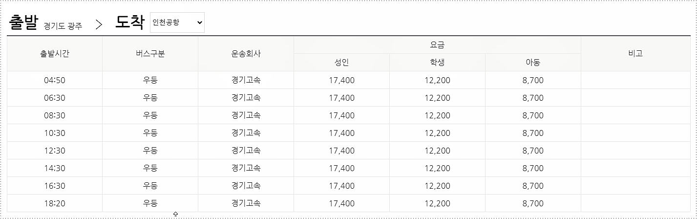 인천공항 시간표