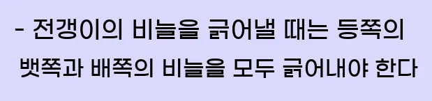  - 전갱이의 비늘을 긁어낼 때는 등쪽의 뱃쪽과 배쪽의 비늘을 모두 긁어내야 한다