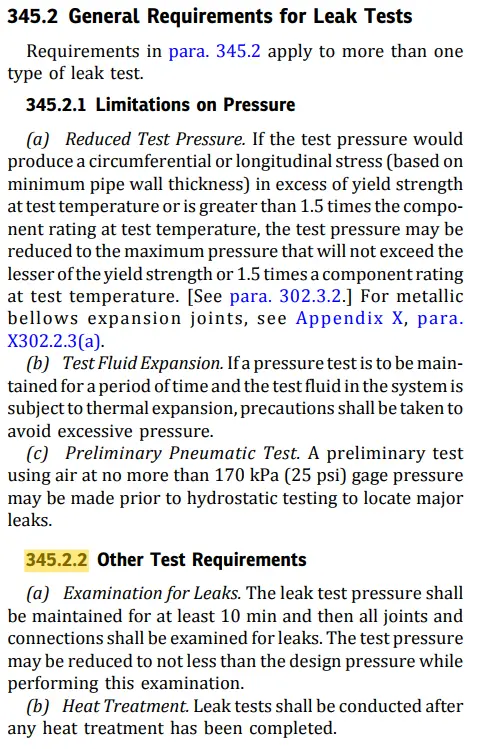 2020년 출간된 ASME B31.3의 345.2.2는 그 항목이 아니다.