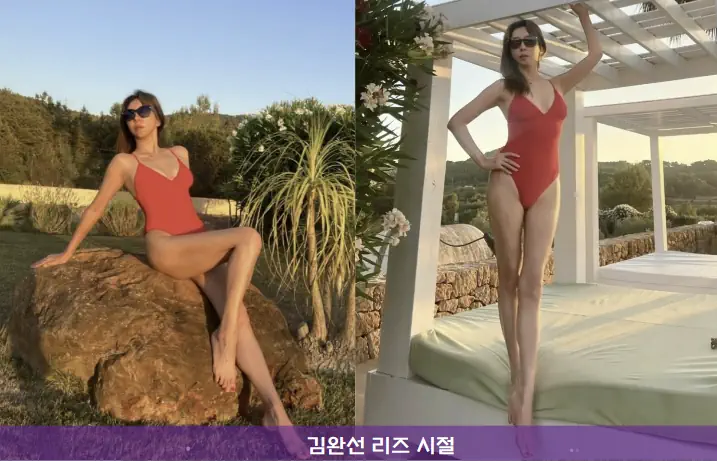 김완선이 빨간 수영복 입은 사진