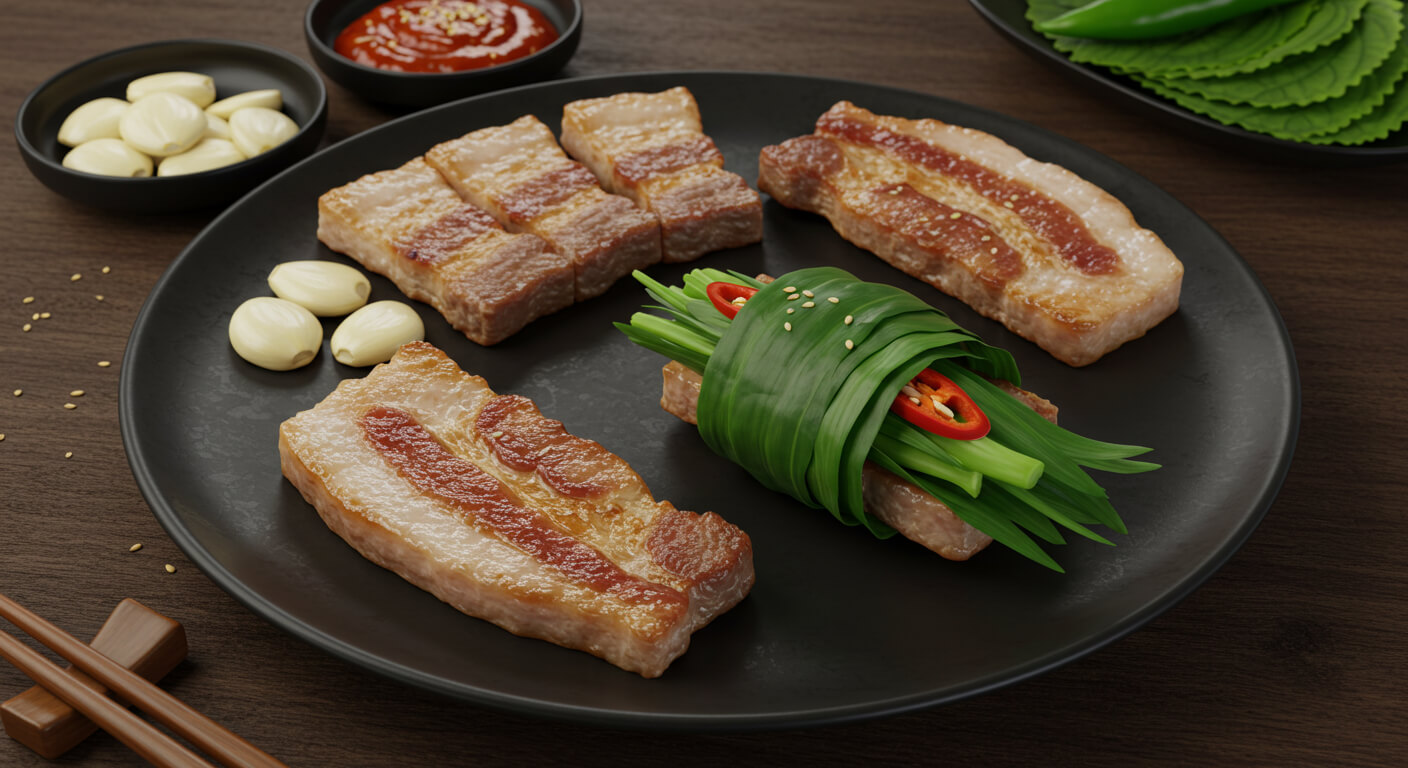 명이나물 삼겹살 쌈