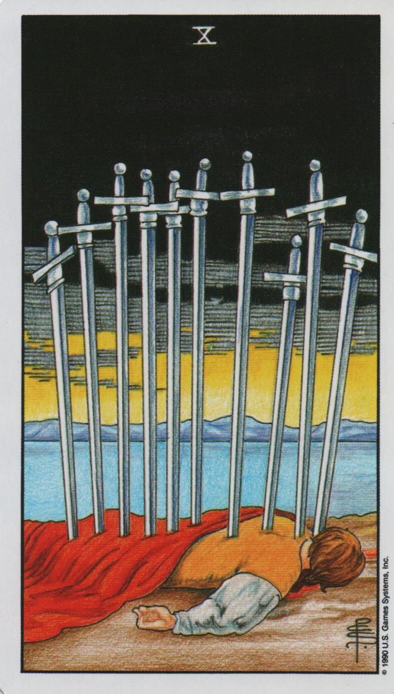  [타로 마이너카드] Ten of Swords 소드 10 카드 은둔자 카드 정방향/ 역방향 뜻, 의미, 상징