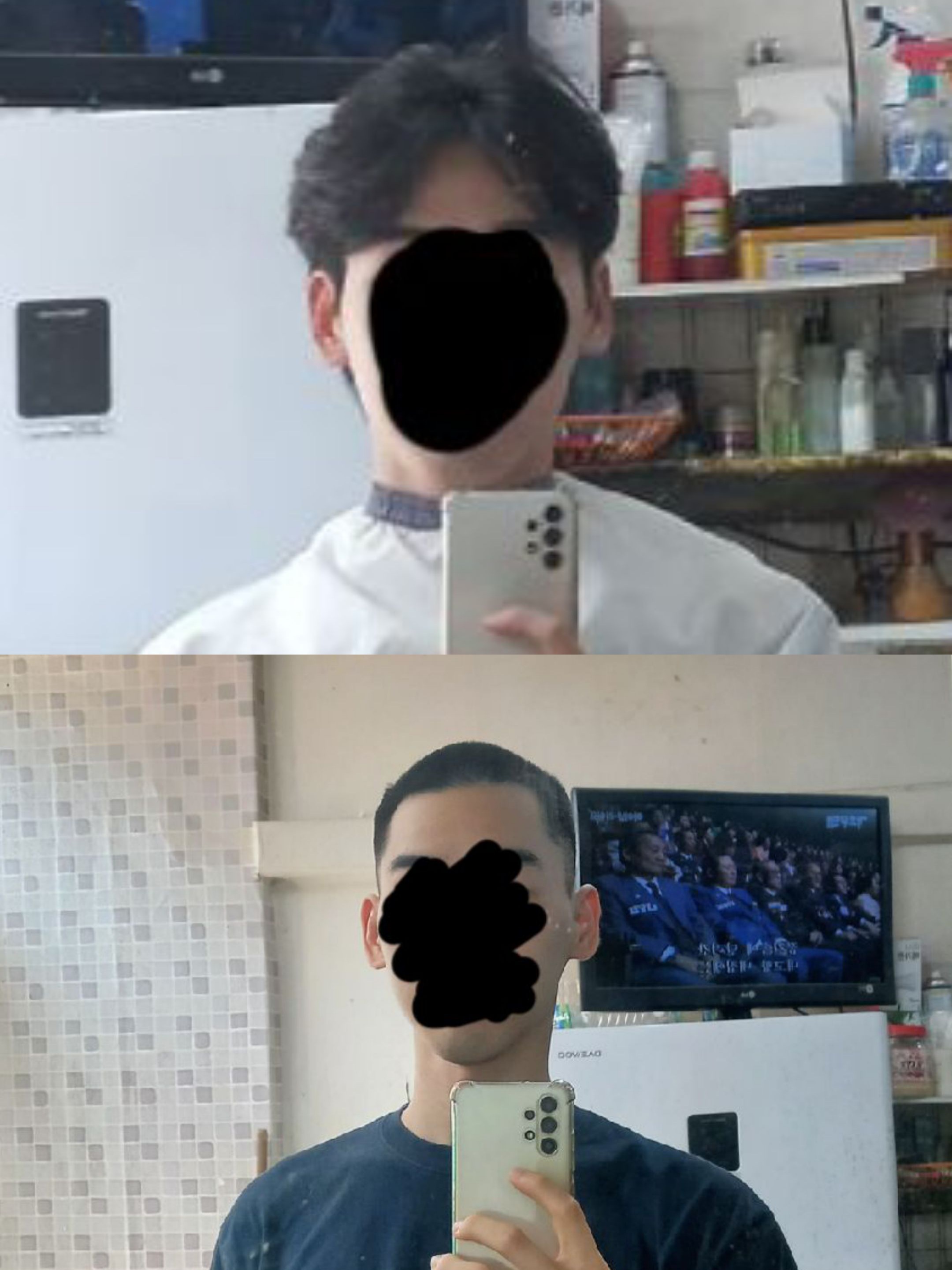 훈련소 입대 머리 길이. 자르기 전과 후