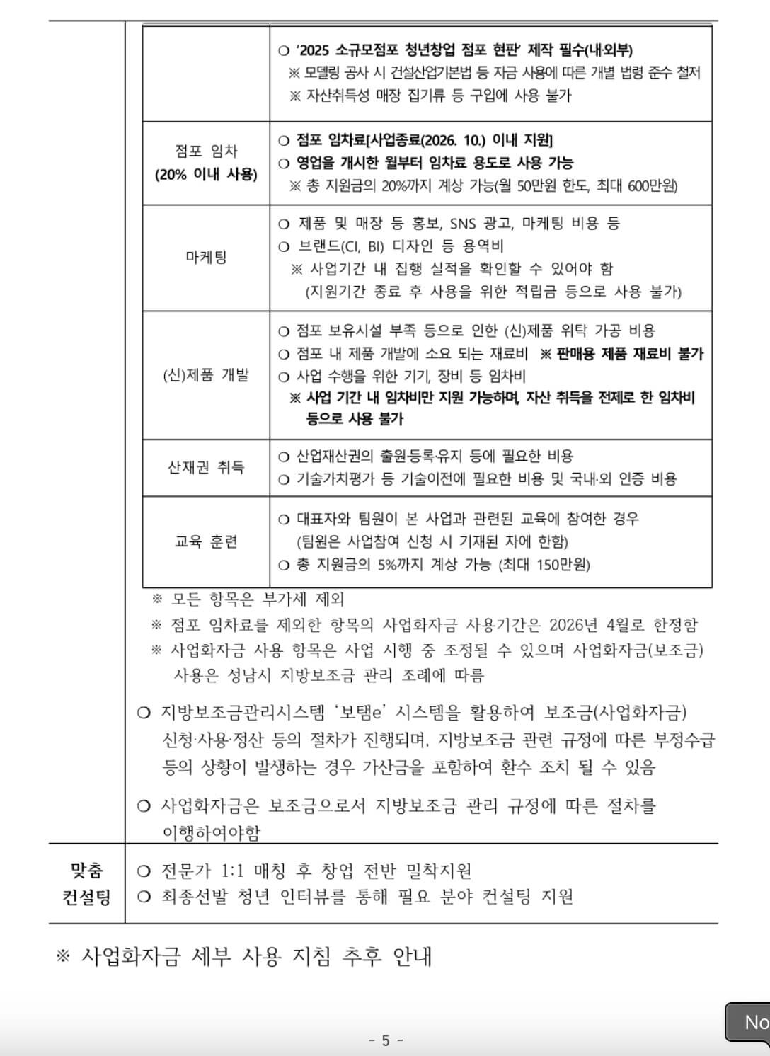 2025소규모점포청년지원사업- 출처:경기청년포털