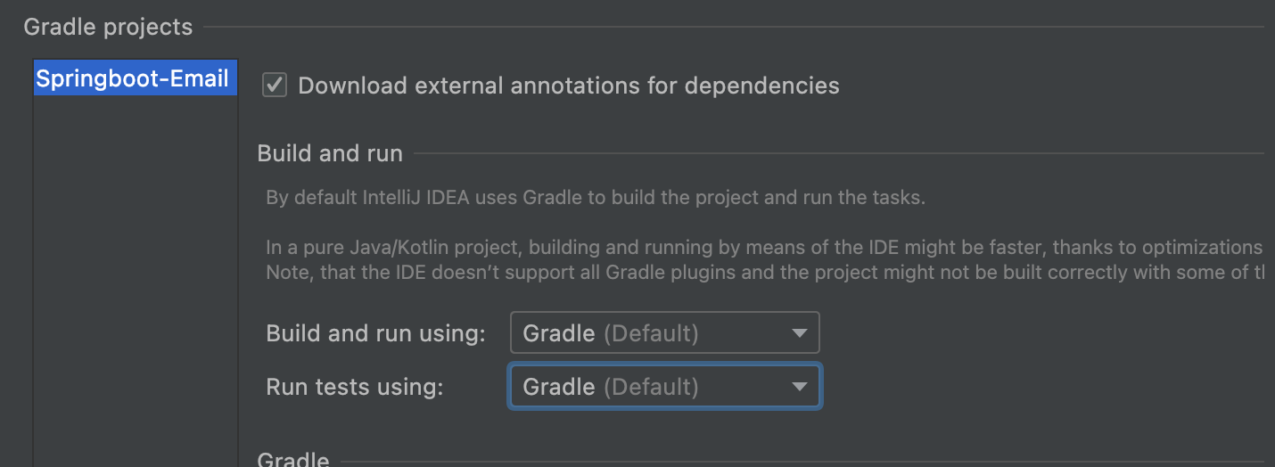 인텔이제이 기본 설정은 Gradle(Default)