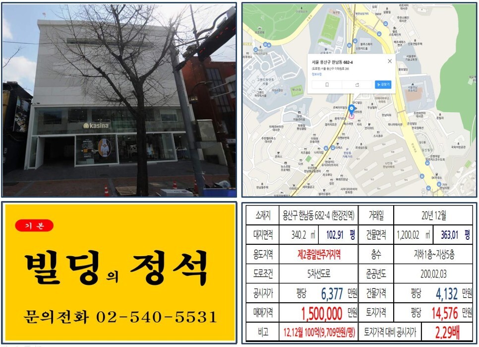  [용산구 꼼데가르송길 100억 꼬마빌딩 실거래가 조회] 한남동 682-4 (한강진역) 150억 원, 평당 1억 4,576만 원 매매되었습니다.