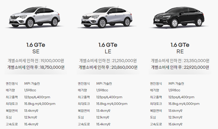 XM3 1.6 가솔린 라인업