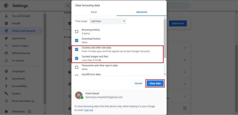 크롬 캐시 데이터 삭제