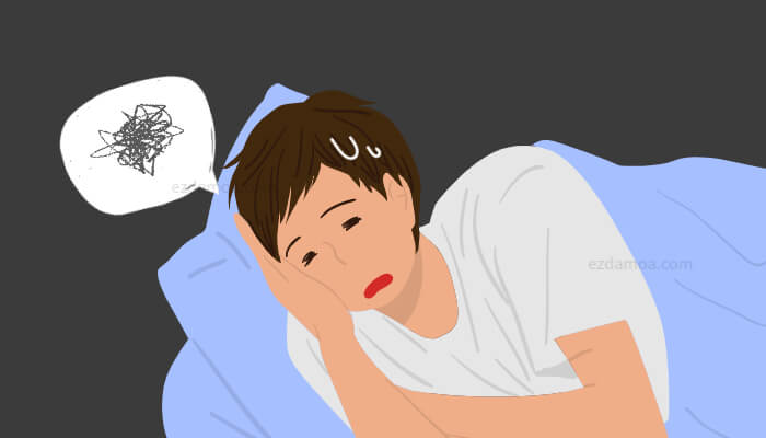 자면서 땀을 흘리고 있는 남성 일러스트