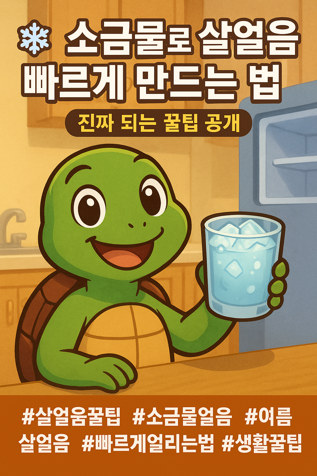 얼음이든 울컥을 손에들고 웃고 있는 그림