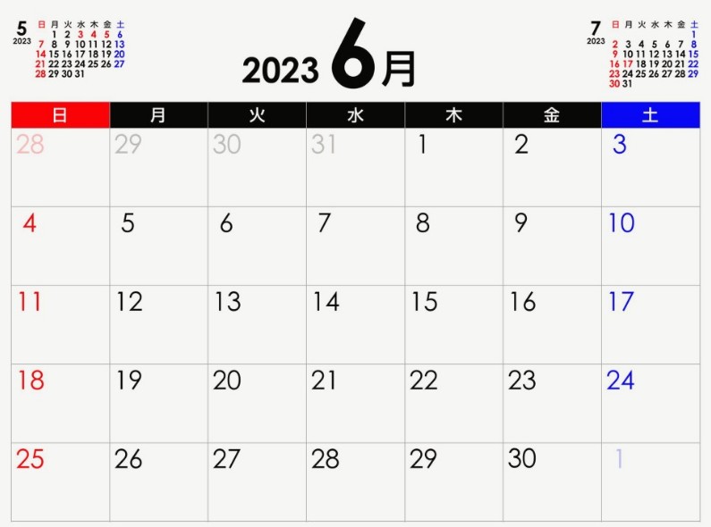 2023년 일본달력 6월