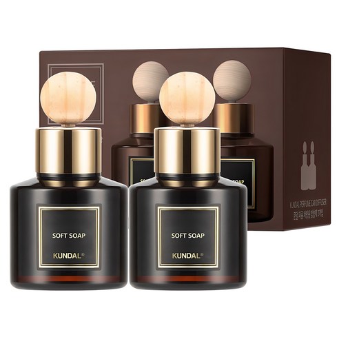 쿤달 퍼퓸 차량용 방향제 75ml 본품 2개 + 우드볼 스틱 2개 세트, 소프트솝향, 1세트