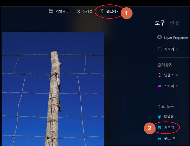  Luminar Neo에서 원클릭 전선줄, 철조망 제거