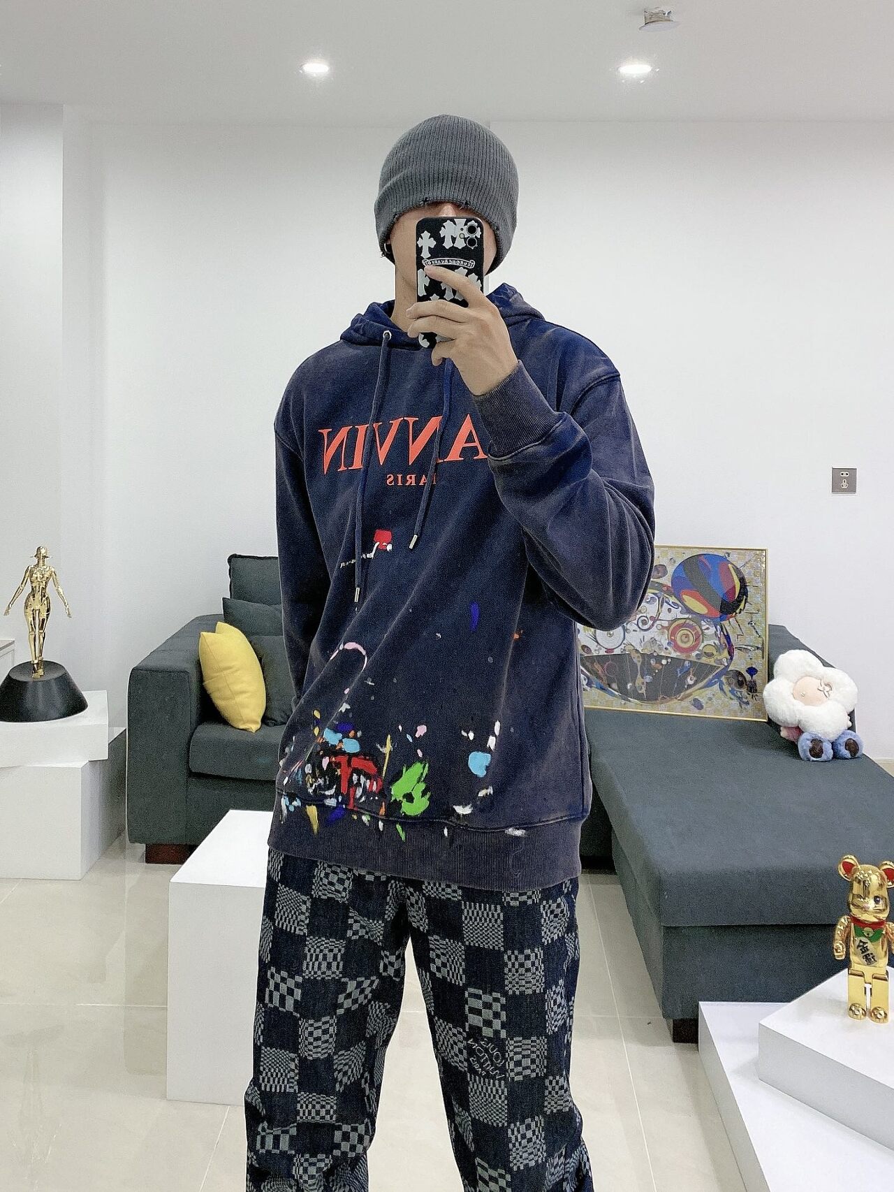  [LANVIN x GALLERY DEPT] 랑방 X 갤러리 디파트먼트 멀티 컬러 페인트 마크 스웨트 셔츠 후드 티셔츠 (2 COLOR)