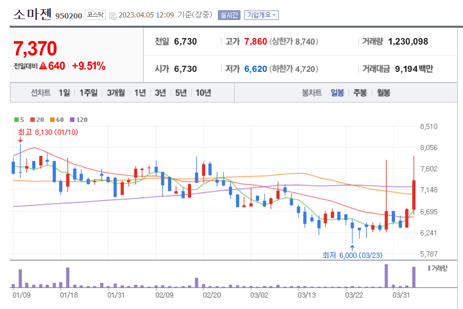 소마젠 일봉 차트