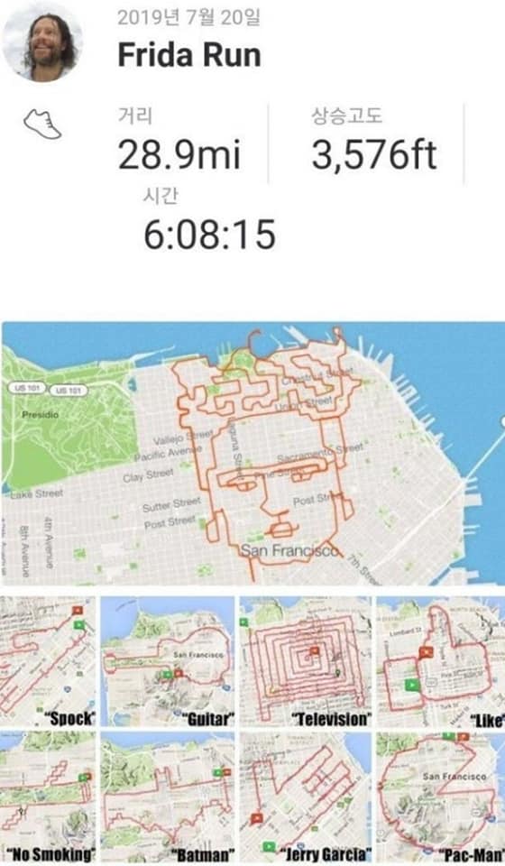  직접 뛰어다니면서 발자취로 작품 만들기