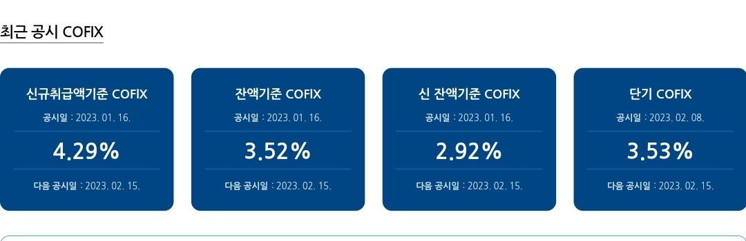 2월 코픽스 / 신잔액코픽스 / 2
