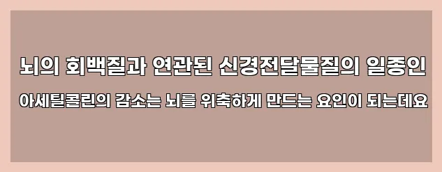  뇌의 회백질과 연관된 신경전달물질의 일종인 아세틸콜린의 감소는 뇌를 위축하게 만드는 요인이 되는데요