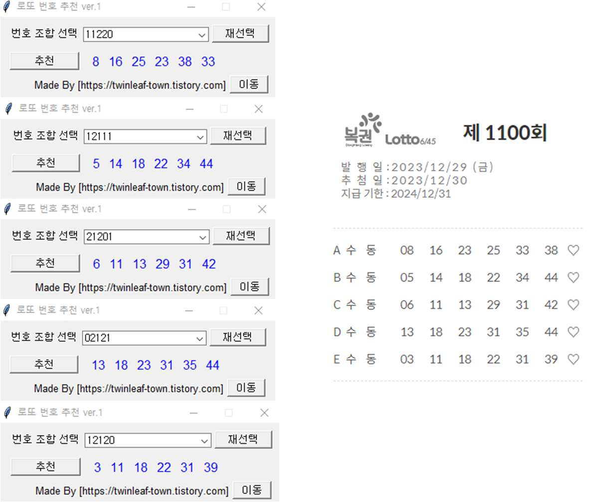 1100회 로또 도전 결과