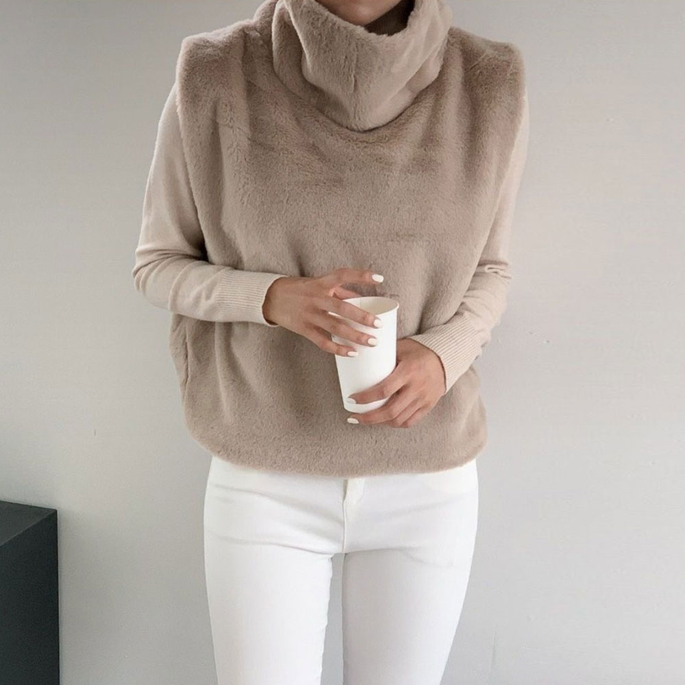 터들넥 밍크 페이크 퍼조끼 밍크조끼 폴라