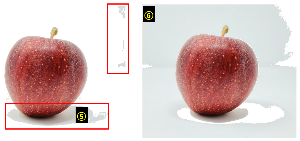 색조 설정을 활용한 배경 제거의 한계를 나타낸 사진