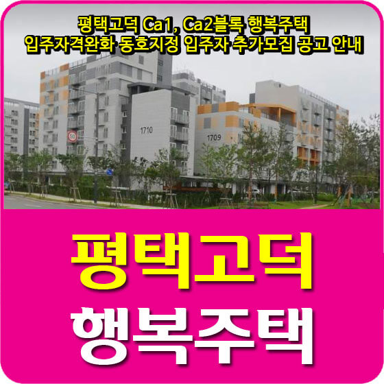  평택고덕 Ca1, Ca2블록 행복주택 입주자격완화 동호지정 입주자 추가모집 공고 안내
