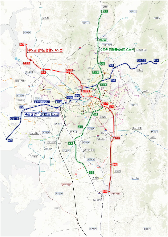 수도권 광역급행철도(GTX) 예상 노선 ⓒ 국토교통부