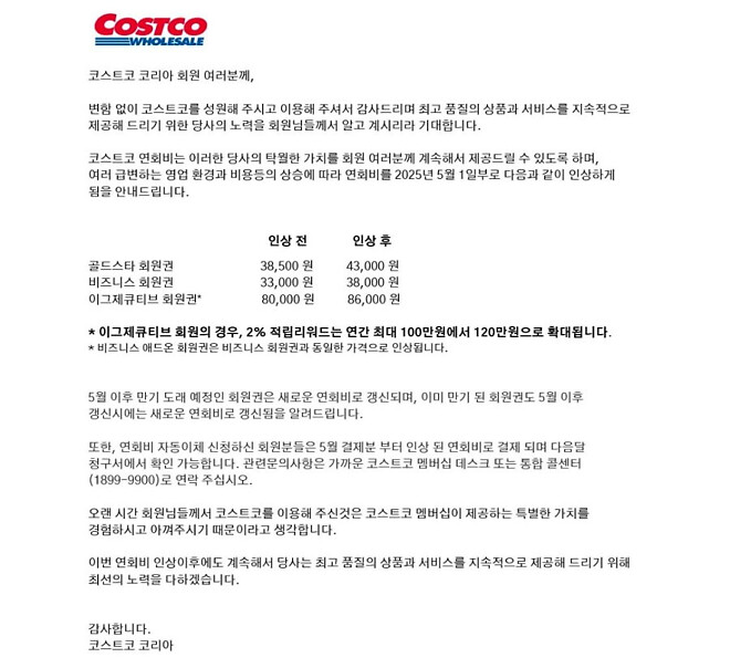 코스트코 연회비 인상 관련 사진