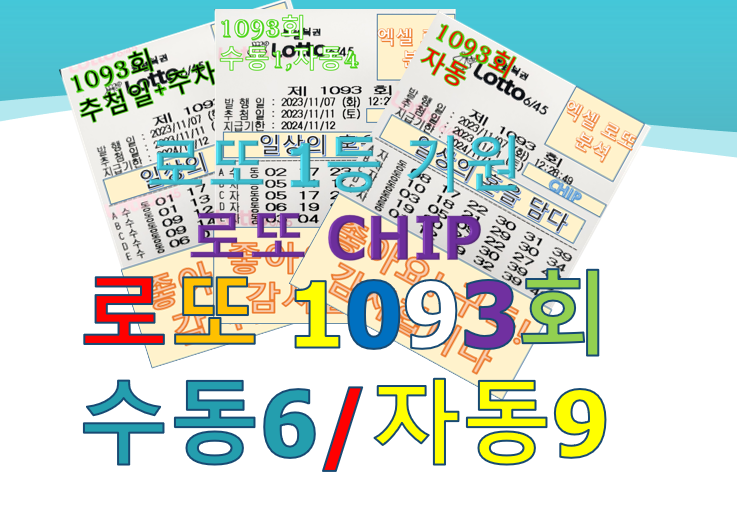  로또 1093회 예상번호 분석 (수동 6, 자동 9) 15 조합