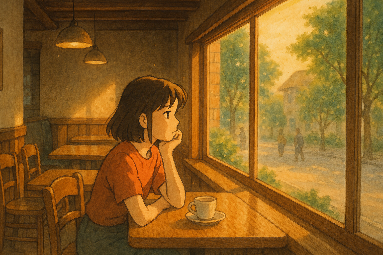 카페에서 멍 때리는 그림