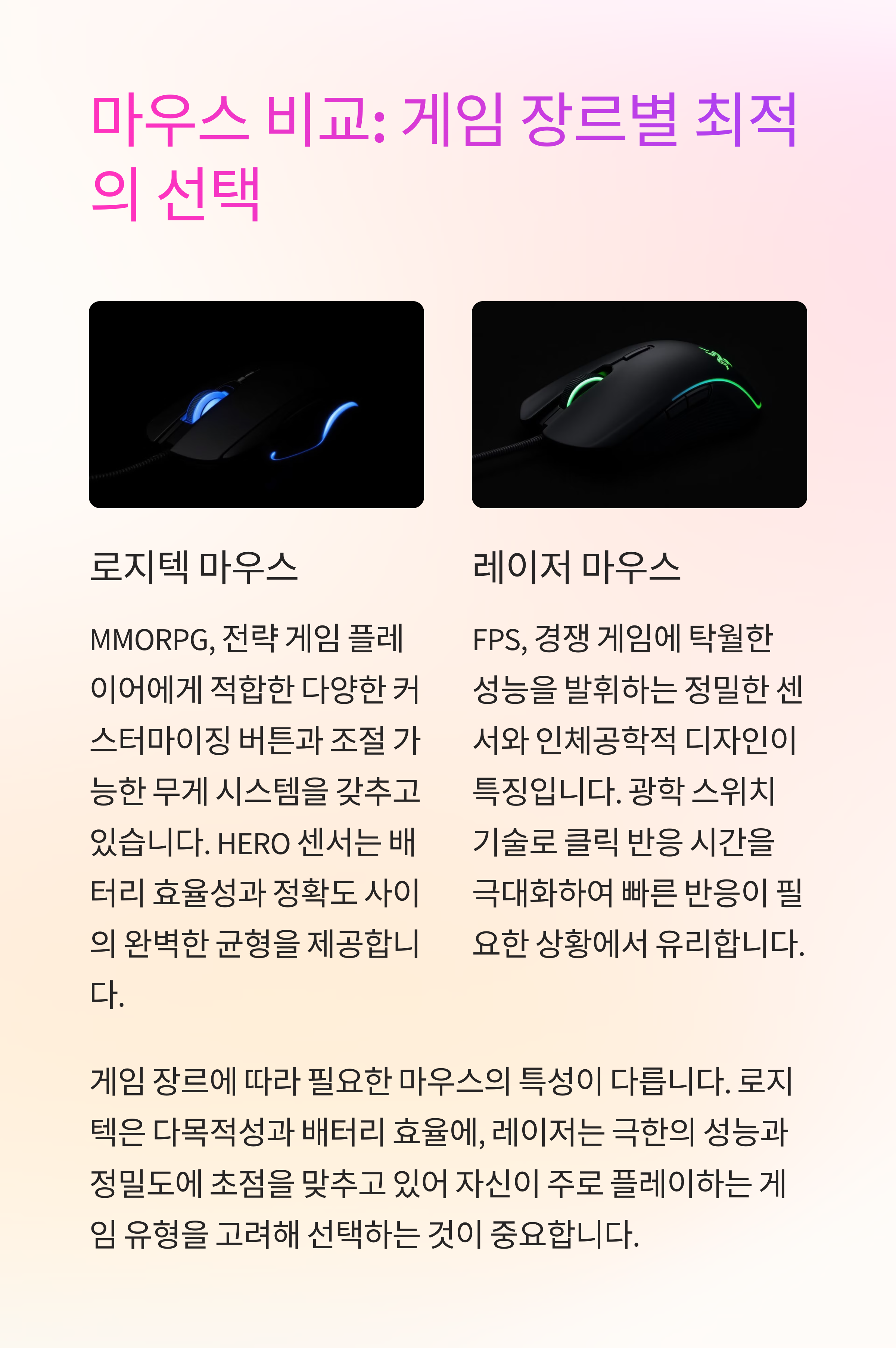 마우스 비교: 게임 장르별 최적의 선택은?
