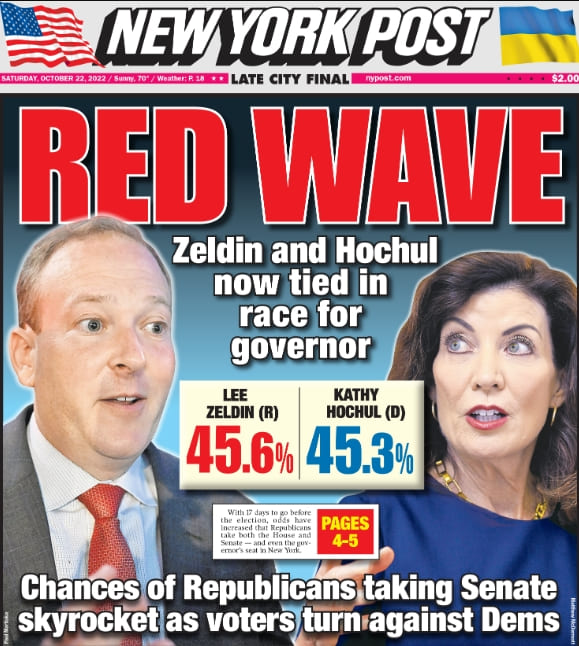 [미 중간선거] 민주당 텃밭 무너진다...미시건 버지니아에 이어 뉴욕주지사도 박빙 Another polls shows Lee Zeldin closing in on Kathy Hochul in NY governor’s race