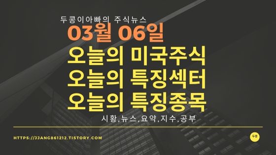  20년 03월 06일 미국증시,특징섹터,특징종목