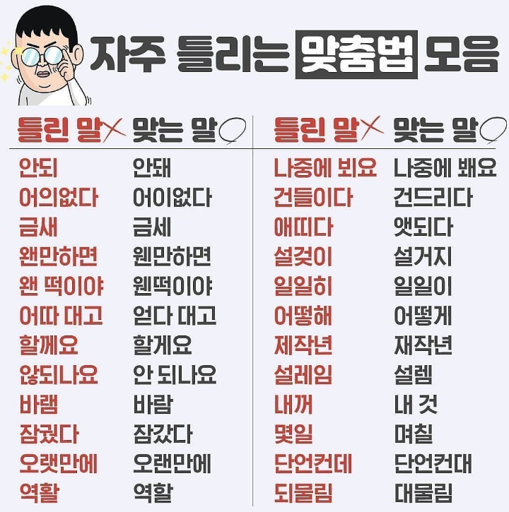 자주 틀리는 맞춤법