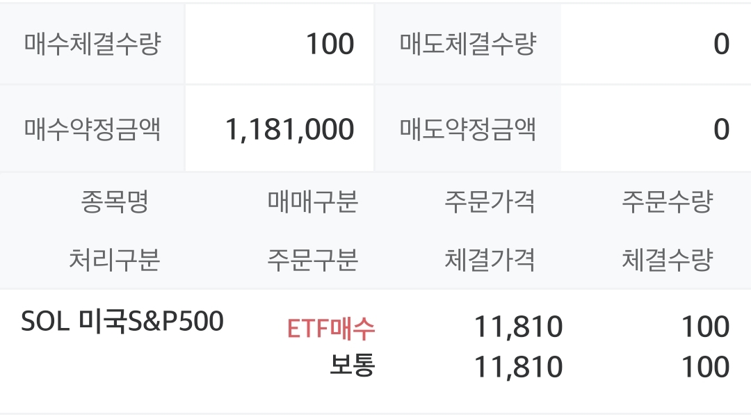 SOL 미국 S&amp;P500 ETF 체결이력