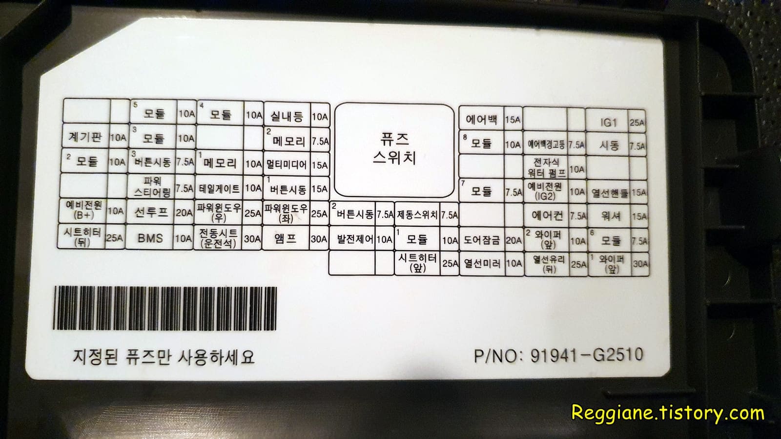  AE 아이오닉 :: 실내 퓨즈박스 배치도, 블랙박스 연결부