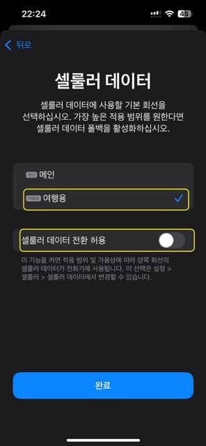 셀룰러 데이터 전환 허용