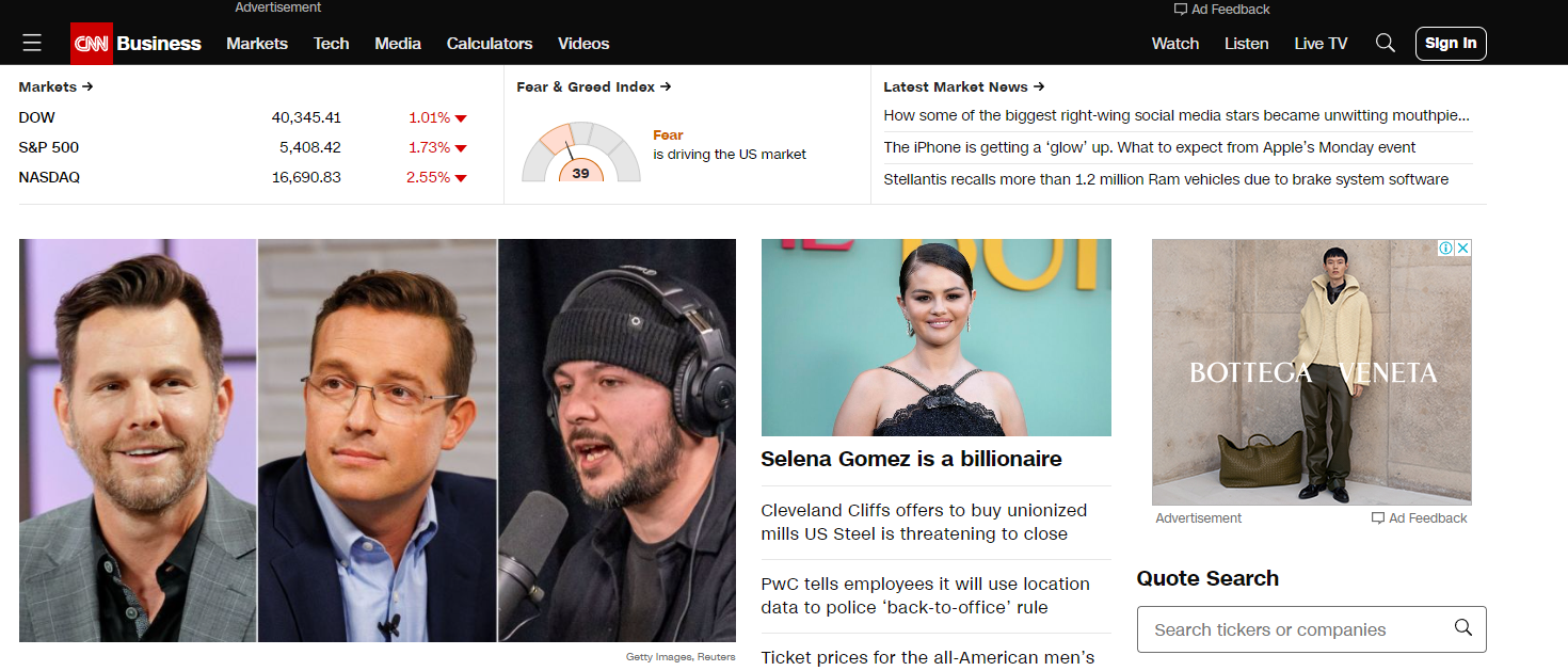 cnn money 메인 화면