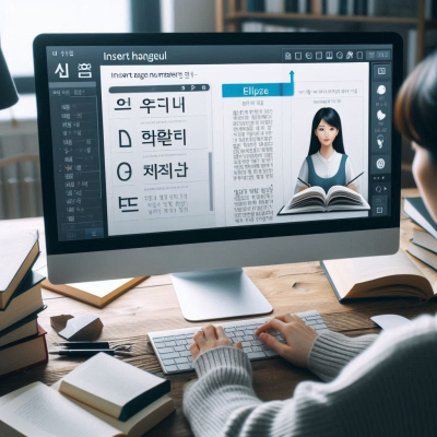 모니터에 한글 시험지 편집 화면이 열린 책상 위 장면