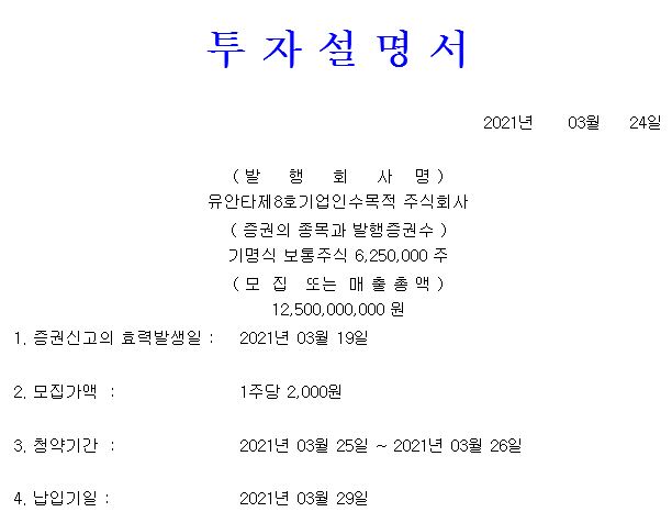  유안타제8호스팩 상장 결과는?