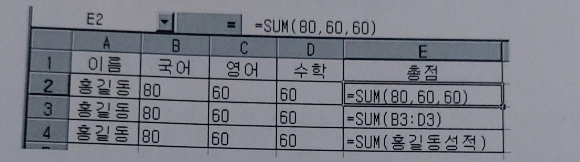  엑셀함수 제2탄 인수의 유형