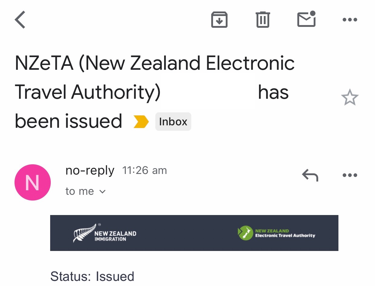 뉴질랜드 여행 비자 이메일