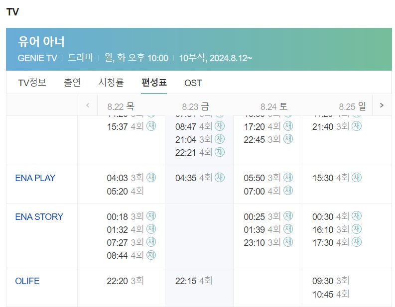 유어아너 등장인물 뜻 재방송시간 드라마 시청률 작가