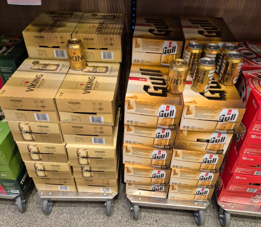 상자뿐만 아니라 낱개로도 판매하는 굴(Gull)맥주와 바이킹(Viking)맥주
