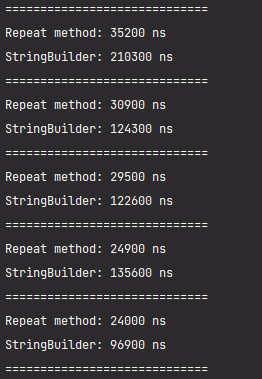 repeat&#44; StringBuilder 성능 비교