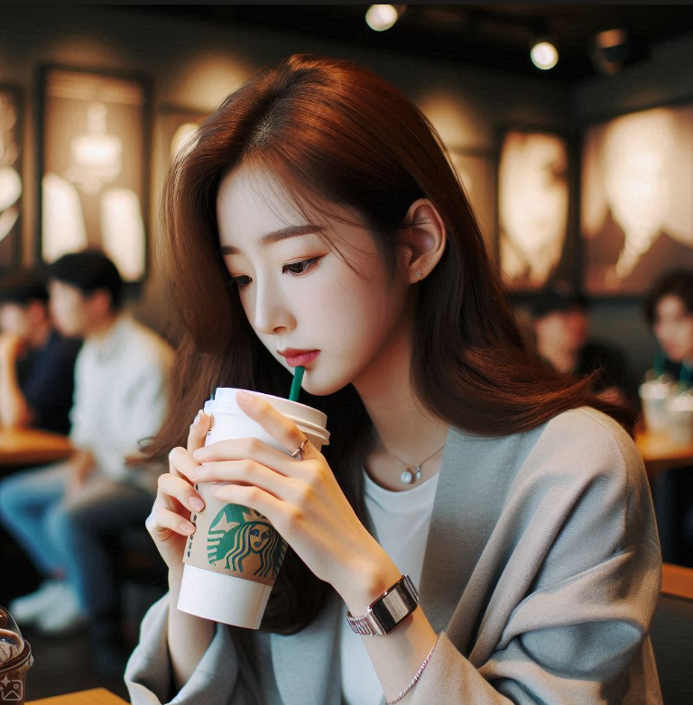 스타벅스에 커피를 마시는 사람