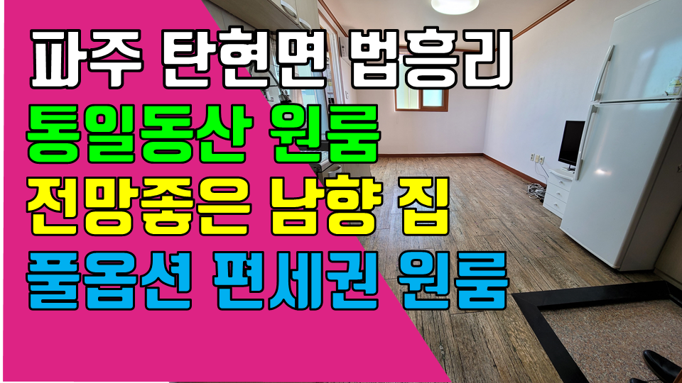  파주 탄현면 법흥리원룸 통일동산 헤이리 원룸 월세 300/30만 풀옵션 개방감 좋고 조망권 좋은 남향집 2층 넓은 원룸
