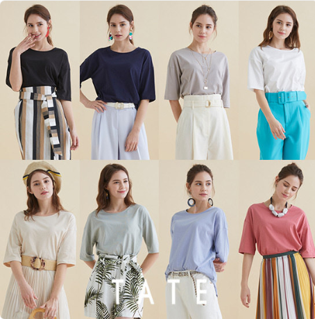  TATE 여성 오가닉 퓨어코튼100 티셔츠 8종