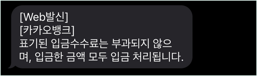 카카오뱅크의 체크카드로 출금 또는 입금을 진행할 때 안내되는 메시지