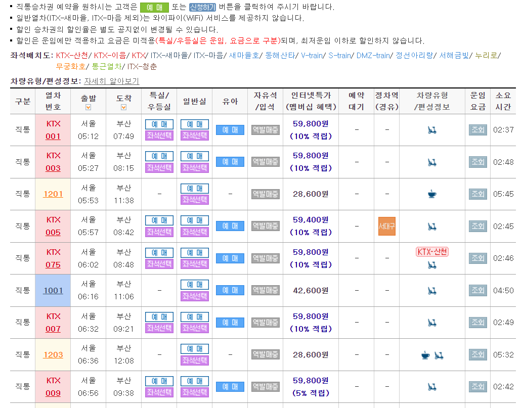 코레일 기차표 예매